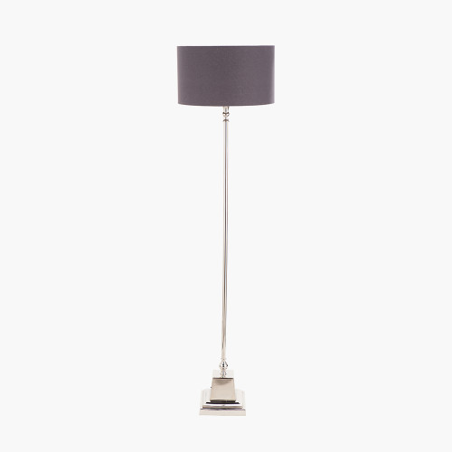 pacific lifestyle Claudius Nickel Metal Stick Floor Lamp Base with Henry 40cm Grey Handloom Cylinder Lampshade