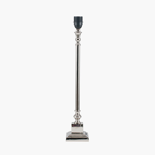 Pacific Lifestyle Claudius Nickel Metal Stick Table Lamp Base With Henry 30cm Grey Handloom Cylinder Lampshade