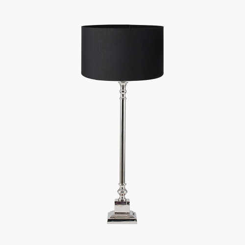 pacific lifestyle Claudius Nickel Metal Stick Table Lamp Base with Harry 30cm Black Cotton Mix Cylinder Lampshade