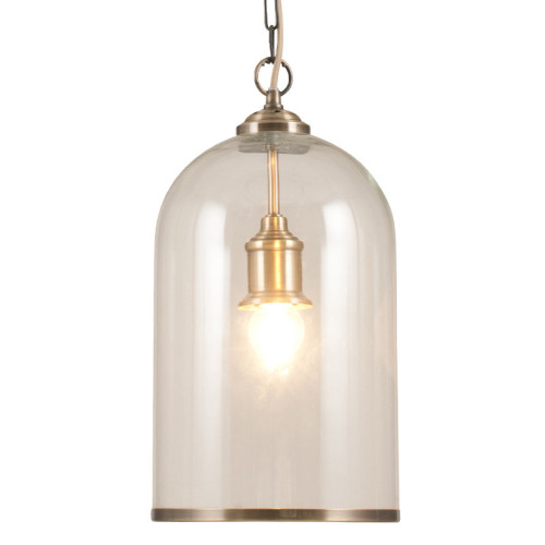 Pacific Lifestyle Cloche Clear Glass And Antique Brass Pendant