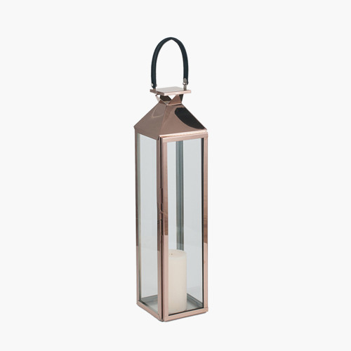 pacific lifestyle Copper Stainless Steel and Glass Lantern Medium