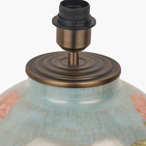 Pacific Lifestyle Coral Peony Large Glass Table Lamp Base With Lino 40cm White Self Lined Linen Cylinder Lampshade