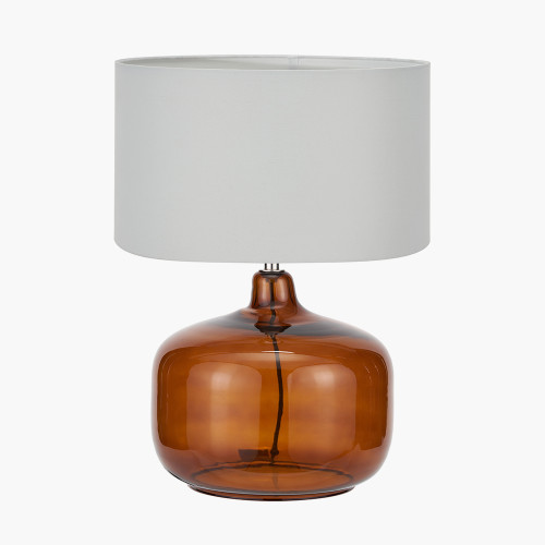 pacific lifestyle Corby Amber Glass Table Lamp Base with Harry 40cm Ivory Cotton Mix Cylinder Lampshade