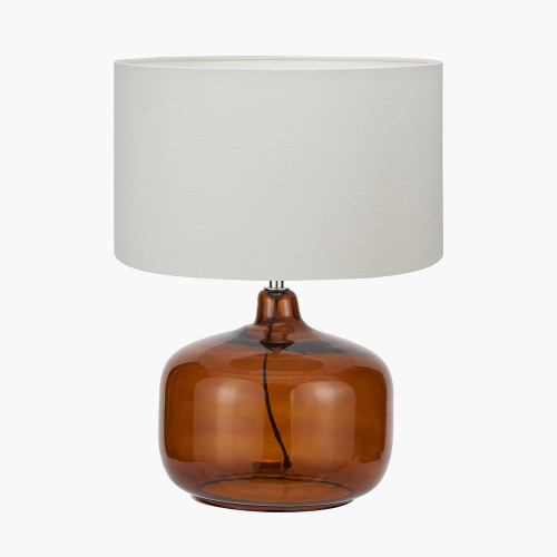 pacific lifestyle Corby Amber Glass Table Lamp Base with Henry 40cm White Handloom Cylinder Lampshade