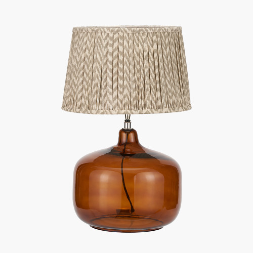 pacific lifestyle Corby Amber Glass Table Lamp Base with Vienna 40cm Taupe Chevron Mushroom Pleat Lampshade