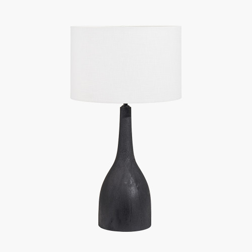 pacific lifestyle Corella Black Mango Wood Curved Table Lamp Base with Lino 40cm White Self Lined Linen Cylinder Lampshade