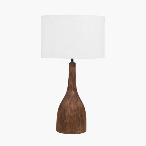 pacific lifestyle Corella Chocolate Brown Mango Wood Curved Table Lamp Base with Lino 40cm White Self Lined Linen Cylinder Lampshade