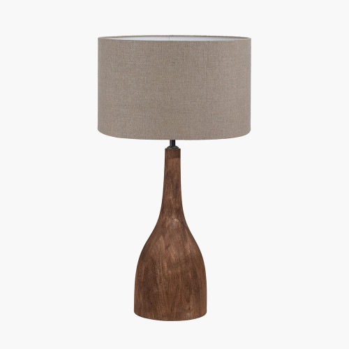 pacific lifestyle Corella Chocolate Brown Mango Wood Curved Table Lamp Base with Edward 40cm Natural Linen Cylinder Lampshade