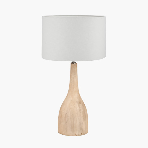 pacific lifestyle Corella Natural Mango Wood Curved Table Lamp Base with Lino 40cm White Self Lined Linen Cylinder Lampshade