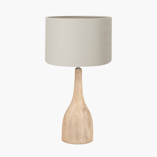 pacific lifestyle Corella Natural Mango Wood Curved Table Lamp Base with Lino 40cm Grey Self Lined Linen Cylinder Lampshade