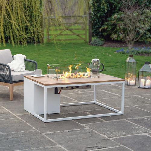 Pacific Lifestyle Cosiloft 120 White And Teak Fire Pit Table