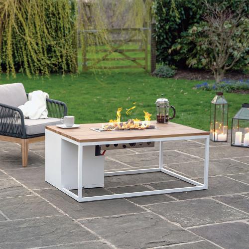 Pacific Lifestyle Cosiloft 120 White And Teak Fire Pit Table