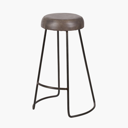 Pacific Lifestyle Cosimo Peppercorn Leather And Bronze Metal Bar Stool