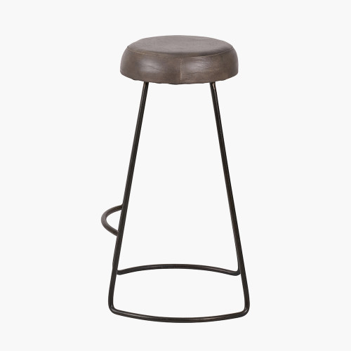 Pacific Lifestyle Cosimo Peppercorn Leather And Bronze Metal Bar Stool