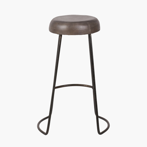 Pacific Lifestyle Cosimo Peppercorn Leather And Bronze Metal Bar Stool