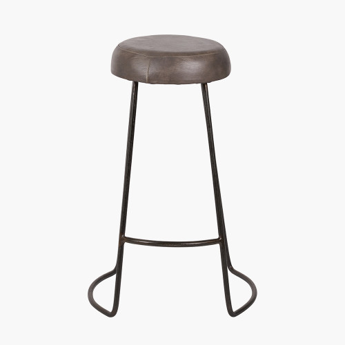 pacific lifestyle Cosimo Peppercorn Leather and Bronze Metal Bar Stool