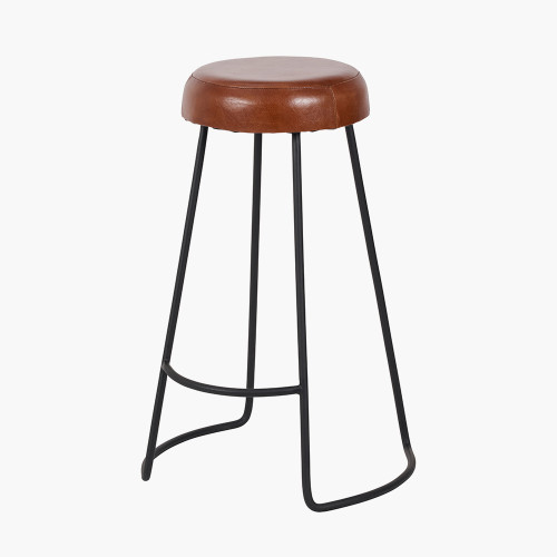 Pacific Lifestyle Cosimo Vintage Brown Leather And Black Metal Bar Stool