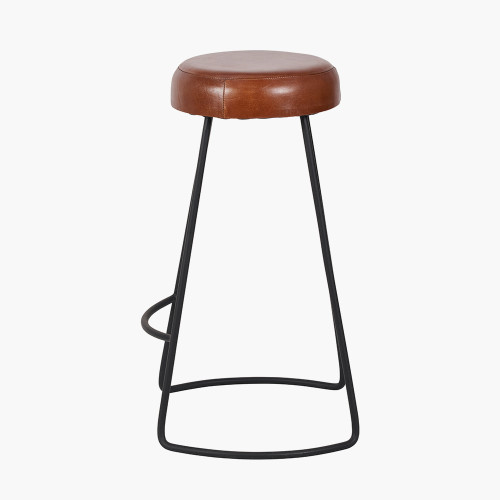 Pacific Lifestyle Cosimo Vintage Brown Leather And Black Metal Bar Stool