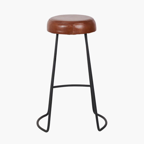 Pacific Lifestyle Cosimo Vintage Brown Leather And Black Metal Bar Stool