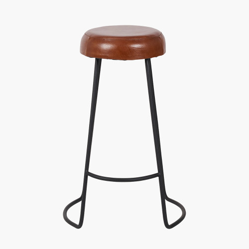 pacific lifestyle Cosimo Vintage Brown Leather and Black Metal Bar Stool