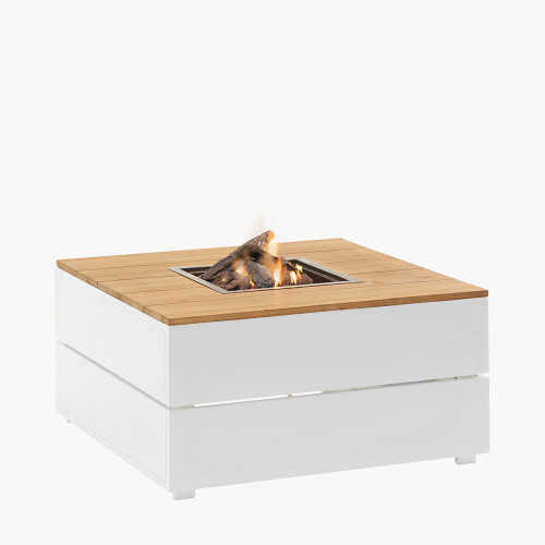 Pacific Lifestyle Cosipure 100 White And Teak Square Fire Pit