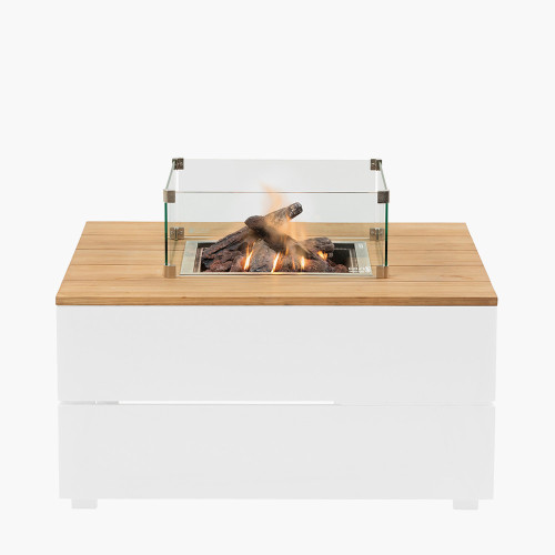 Pacific Lifestyle Cosipure 100 White And Teak Square Fire Pit