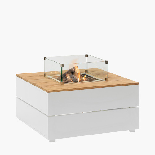 Pacific Lifestyle Cosipure 100 White And Teak Square Fire Pit