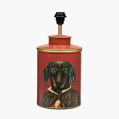 Pacific Lifestyle Dachshund Red Hand Painted Metal Table Lamp Base With Zara 40cm Black Silk Cylinder Lampshade