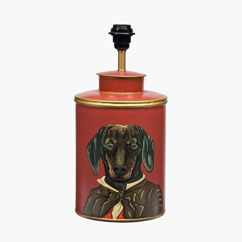 Pacific Lifestyle Dachshund Red Hand Painted Metal Table Lamp Base With Henry 35cm Mulberry Handloom Cylinder Lampshade