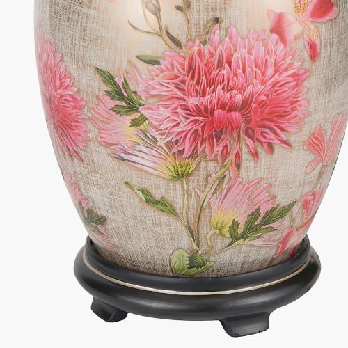 Pacific Lifestyle Dahlia Alstroemeria Medium Glass Lamp Base With Lyndon 35cm Ivory Silk Mix Knife Pleat Tapered Lampshade