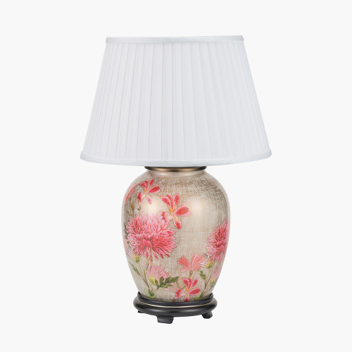 pacific lifestyle Dahlia Alstroemeria Medium Glass Lamp Base with Lyndon 35cm Ivory Silk Mix Knife Pleat Tapered Lampshade