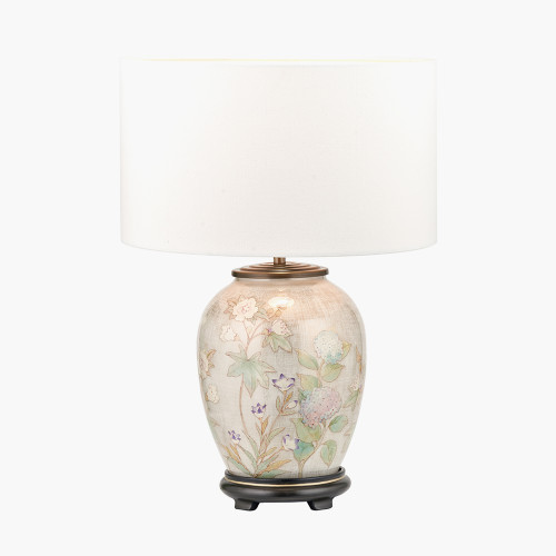 pacific lifestyle Daikon Flower Medium Glass Table Lamp Base with Henry 35cm White Handloom Cylinder Lampshade