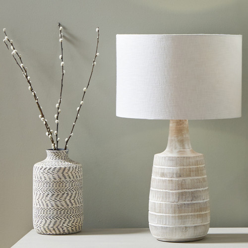 Pacific Lifestyle Dambula White Wash Wood Textured Tall Neck Table Lamp Base