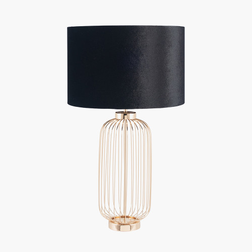 pacific lifestyle Dania French Gold Metal Wire Tall Table Lamp Base with Bow 45cm Black Velvet Cylinder Lampshade