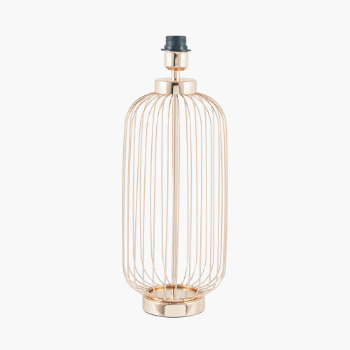 Pacific Lifestyle Dania French Gold Metal Wire Tall Table Lamp Base With Lino 40cm Black Self Lined Linen Cylinder Lampshade