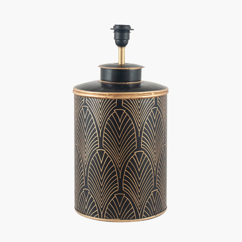 Pacific Lifestyle Deco Black Geo Art Deco Hand Painted Table Lamp Base With Harry 40cm Black Cotton Mix Cylinder Lampshade
