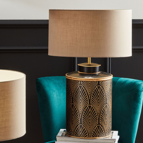 Pacific Lifestyle Deco Black Geo Art Deco Hand Painted Table Lamp Base