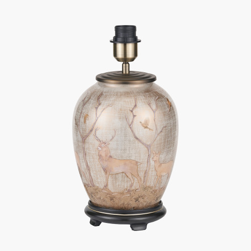 Pacific Lifestyle Deer Medium Glass Table Lamp Base With Bacall 35cm Almond Silk Knife Pleat Empire Lampshade