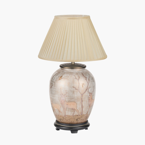 pacific lifestyle Deer Medium Glass Table Lamp Base with Bacall 35cm Almond Silk Knife Pleat Empire Lampshade