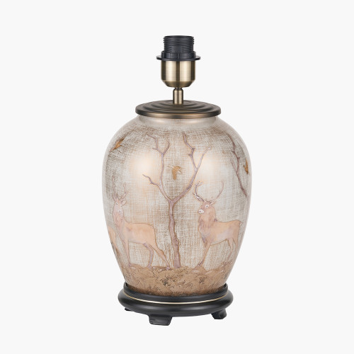 Pacific Lifestyle Deer Medium Glass Table Lamp Base With Edward 30cm Natural Linen Cylinder Shade