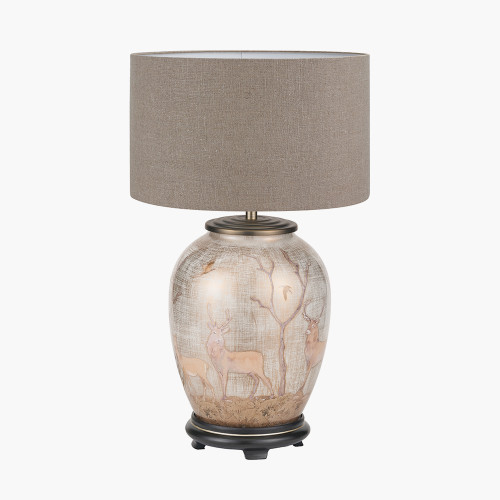 pacific lifestyle Deer Medium Glass Table Lamp Base with Edward 30cm Natural Linen Cylinder Shade