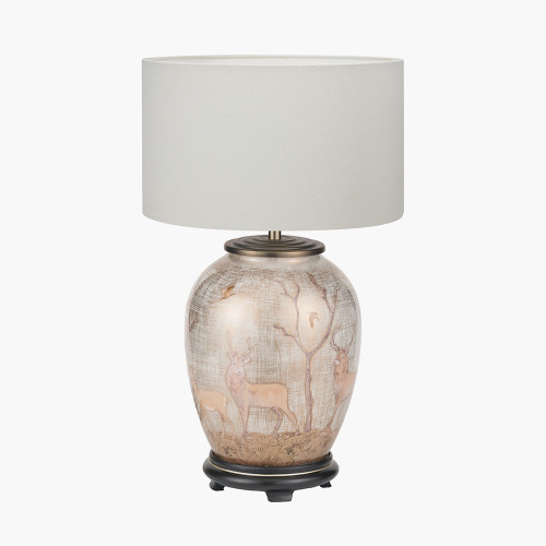 pacific lifestyle Deer Medium Glass Table Lamp Base with Henry 35cm White Handloom Cylinder Lampshade