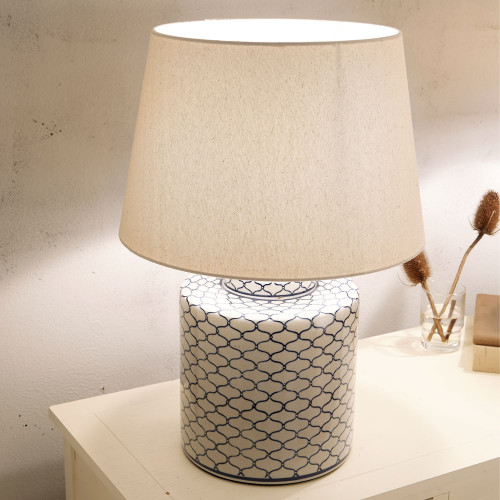 Pacific Lifestyle Demetri Grey And Blue Detail Ceramic Table Lamp