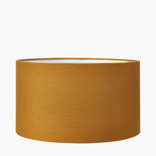 Pacific Lifestyle Dempsey Mustard Velvet And Antique Gold Metal Table Lamp Base With Henry 30cm Mustard Handloom Cylinder Lampshade