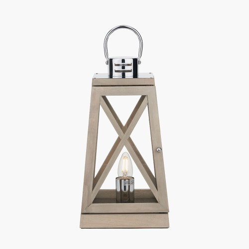 Pacific Lifestyle Devon Grey Wood And Chrome Lantern Table Lamp