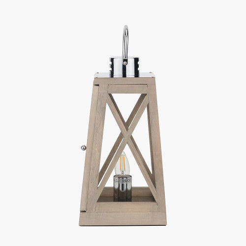Pacific Lifestyle Devon Grey Wood And Chrome Lantern Table Lamp