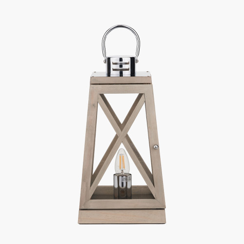 pacific lifestyle Devon Grey Wood and Chrome Lantern Table Lamp
