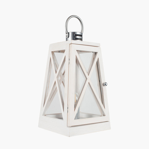 Pacific Lifestyle Devon White Wash And Chrome Lantern Table Lamp