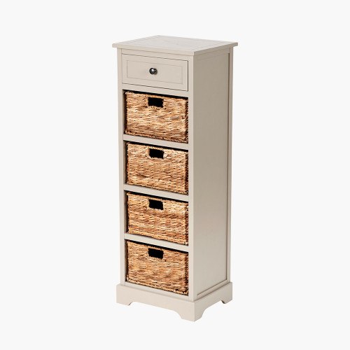 Pacific Lifestyle Devonshire Putty Pine Wood 1 Drawer 4 Basket Tall Unit