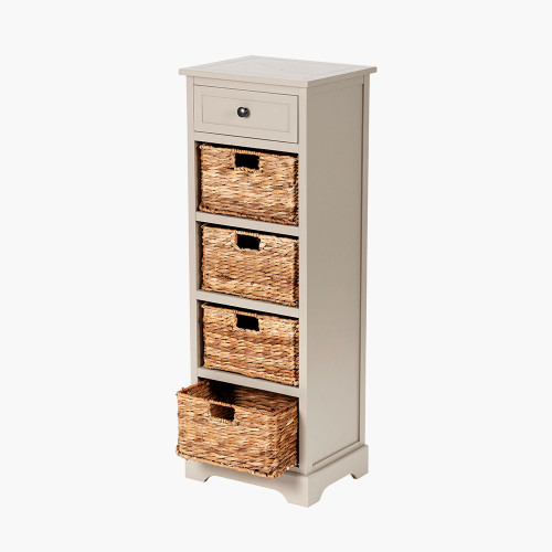 Pacific Lifestyle Devonshire Putty Pine Wood 1 Drawer 4 Basket Tall Unit